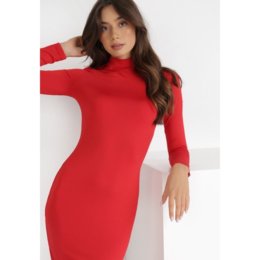Sukienka Born2be z długim rękawem czerwona mini dopasowana