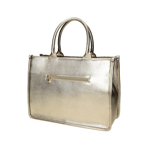 Shopper bag srebrna z nadrukiem na ramię duża bez dodatków 