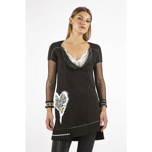 Sukienka Elisa Cavaletti mini czarna w serek z aplikacjami  z krótkim rękawem 