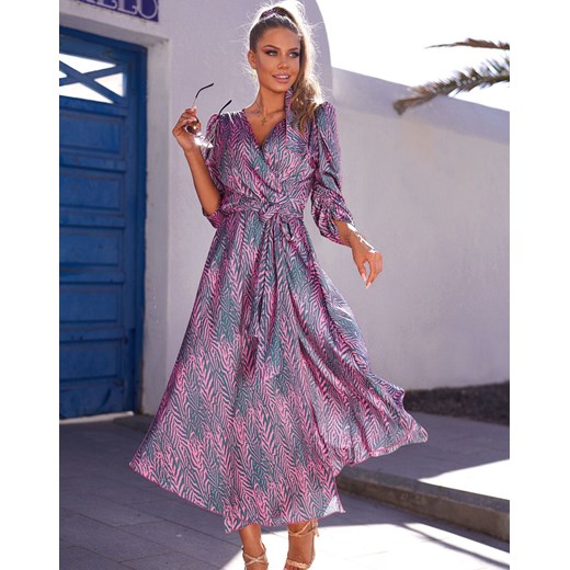 Sukienka Ava Emo różowa w zielone wzory Emo 42 Fashionplace