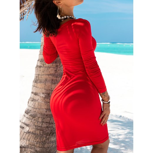 Sukienka czerwona Selfieroom mini z długim rękawem