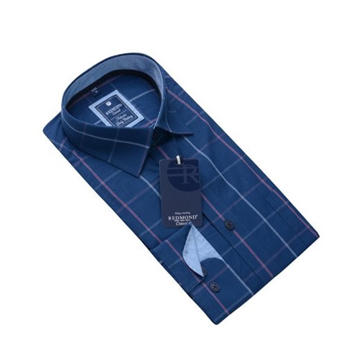 Koszula męska Redmond niebieska z długimi rękawami bawełniana casual 
