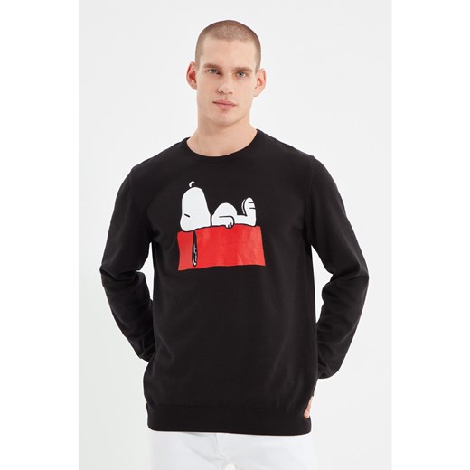 Trendyol Black Men Regular Snoopy License Printed Sweater Trendyol M Factcool