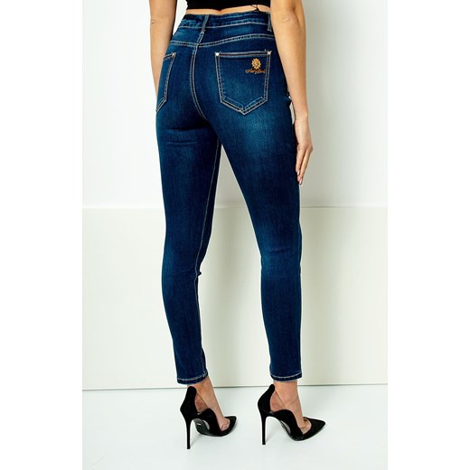 Jeansy damskie bawełniane granatowe casual