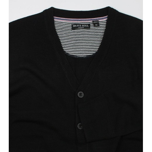 Sweter Czarny Zapinany na Guziki, Kardigan Elegancki, z Kieszonkami -BRAVE SOUL SWBRSAW21FARABIjetblack XL JegoSzafa.pl