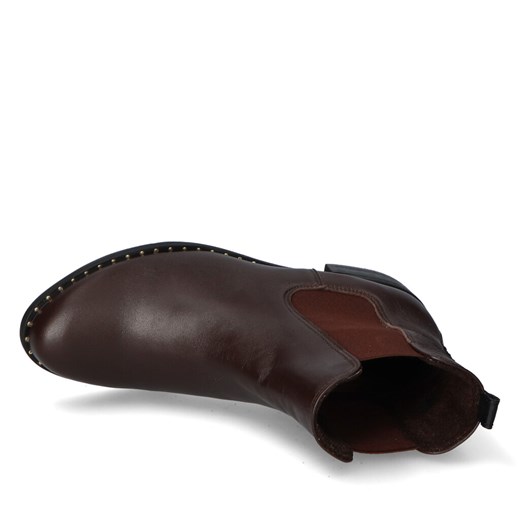 Botki brązowe Karino płaskie skórzane bez zapięcia casual 