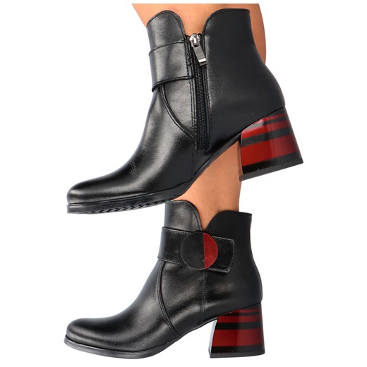 Botki Tymoteo eleganckie na obcasie z zamkiem skórzane 