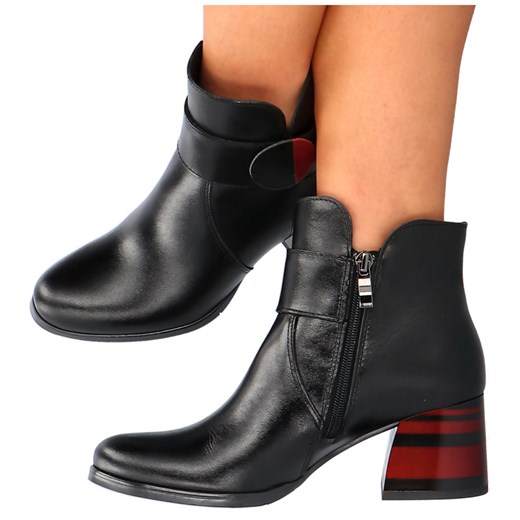 Botki Tymoteo skórzane z zamkiem na obcasie 