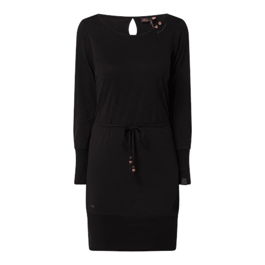 Sukienka Ragwear bawełniana mini czarna z paskiem z długim rękawem 