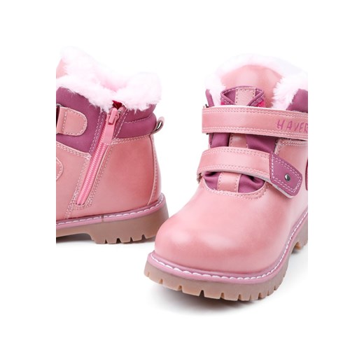 Buty zimowe dziecięce Yourshoes trapery różowe na rzepy 