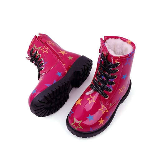 Różowe buty zimowe dziecięce Yourshoes na zimę trapery sznurowane 