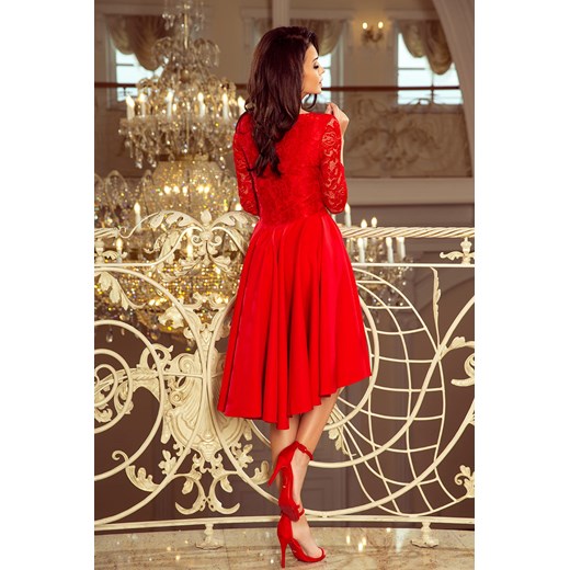 Nicolle - sukienka z dłuższym tyłem z koronkowym dekoltem - czerwona - Rozmiar L Numoco 46 (XXXL) okazyjna cena Jesteś Modna