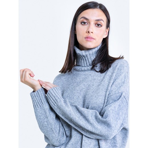 Sweter damski BIG STAR niebieski z golfem casual