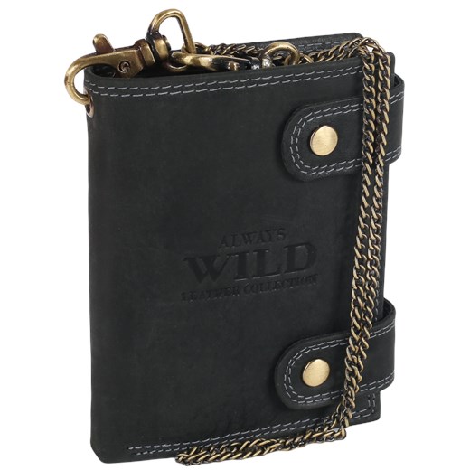 Atrakcyjny, skórzany portfel męski z mosiężnym łańcuchem — Always Wild Always Wild uniwersalny rovicky.eu