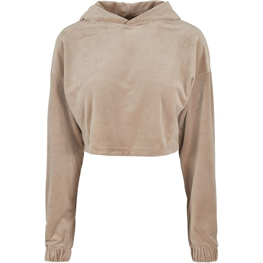Urban Classics - Ladies Cropped Velvet Oversized Hoody - Bluza z kapturem - brązowy L EMP