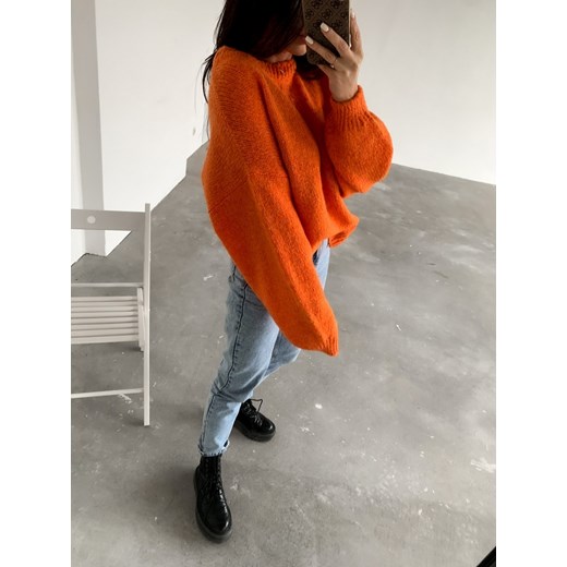 Sweter oversize z bufiastym rękawem orange - RIVERO BY MARSALA UNI Marsala