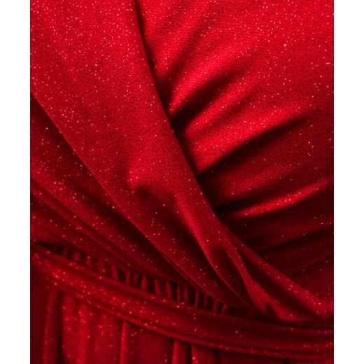 Czerwona brokatowa rozkloszowana sukienka maxi MONIKA Oscar Fashion 44 Oscar Fashion