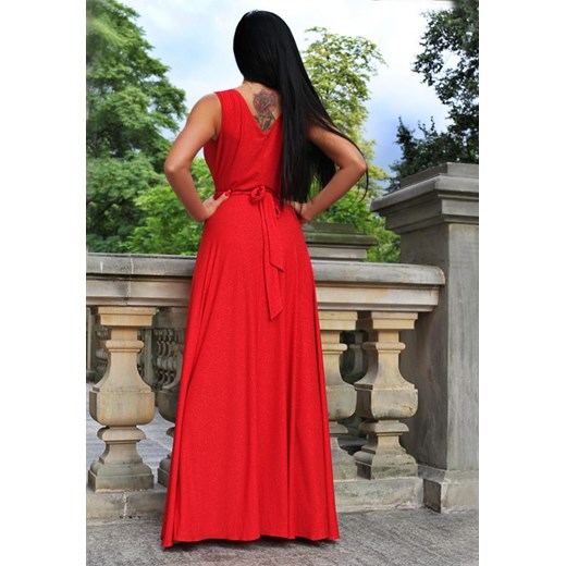 Czerwona brokatowa rozkloszowana sukienka maxi MONIKA Oscar Fashion 40 Oscar Fashion