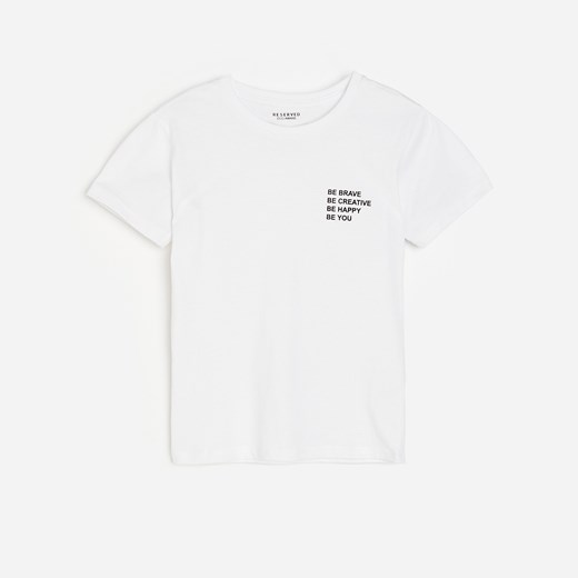 Reserved - Bawełniany t-shirt z napisem - Biały Reserved 116 Reserved okazja