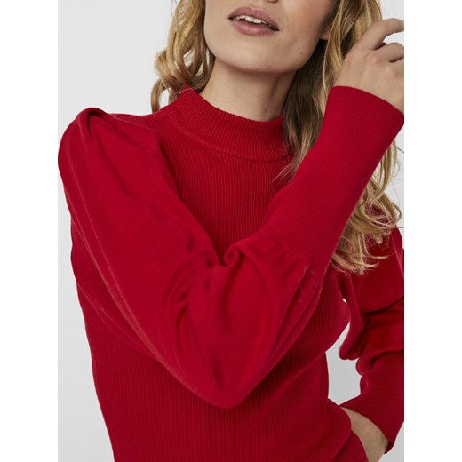 Sweter damski Vero Moda casual czerwony z okrągłym dekoltem 
