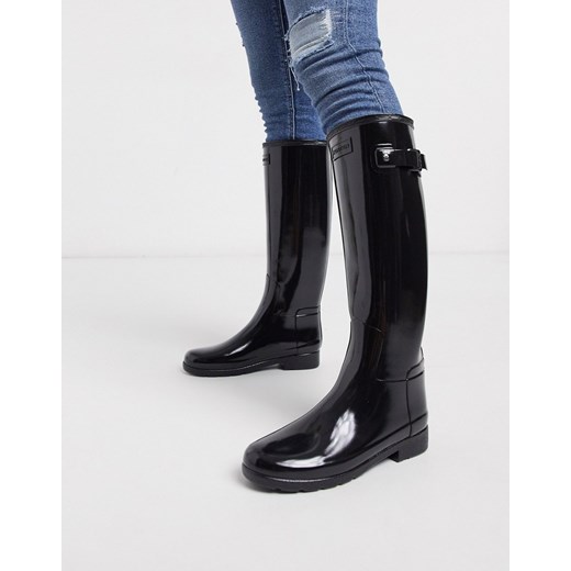 Hunter – Original Refined Tall – Czarne, wysokie kalosze o połyskującym wykończeniu-Black Hunter 35-36 Asos Poland