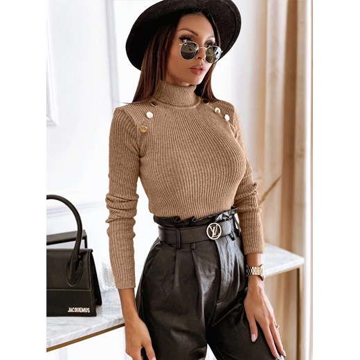 Beżowy golf z ozdobnymi złotymi guzikami Liren - beżowy Pakuten S/M okazja pakuten.pl