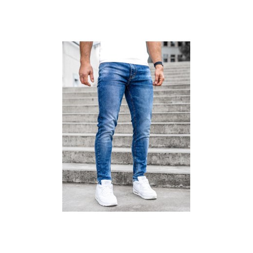 Granatowe spodnie jeansowe męskie skinny fit z paskiem Denley 85095S0 31/M okazja Denley