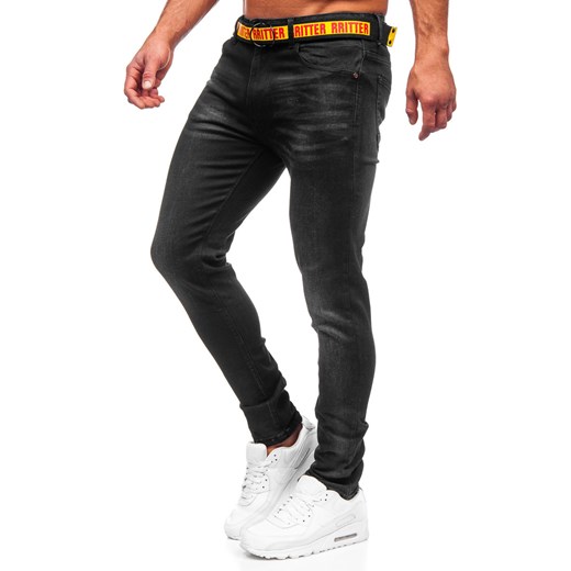 Czarne spodnie jeansowe męskie skinny fit z paskiem Denley R61121W1 31/M Denley promocja