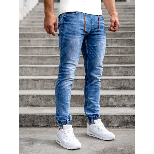Granatowe spodnie jeansowe joggery męskie Denley RT50162S0 38/2XL Denley okazyjna cena