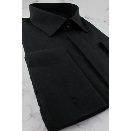 Koszula Męska Elegancka Wizytowa do garnituru gładka czarna z mankietem na Forenzo XL ŚWIAT KOSZUL