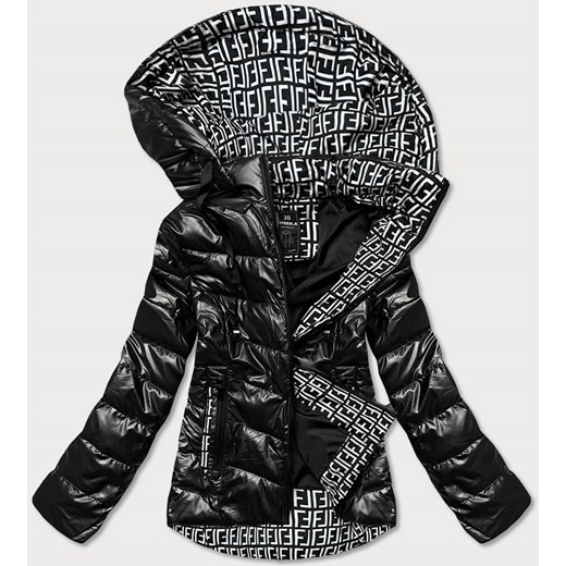 Błyszcząca kurtka z wzorzystymi wstawkami czarna (w718) ze sklepu goodlookin.pl w kategorii Kurtki damskie - zdjęcie 122370014