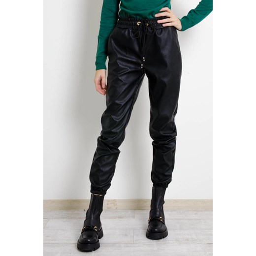CZARNE WOSKOWANE SPODNIE JOGGERY Z WYSOKIM STANEM Olika L olika.com.pl