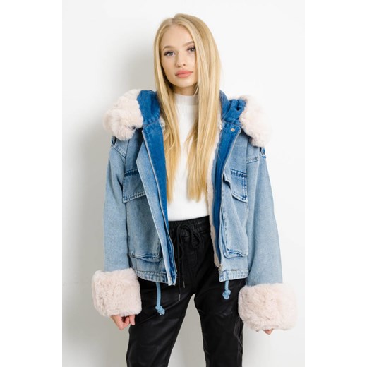 NIEBIESKA JEANSOWA KURTKA Z ODPINANYM FUTERKIEM Olika XL olika.com.pl