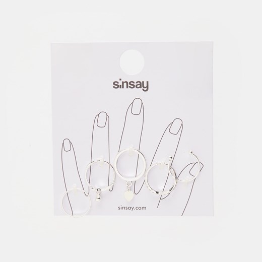 Sinsay - Pierścionki 5 pack - Srebrny Sinsay Jeden rozmiar Sinsay