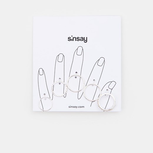 Sinsay - Pierścionki 5 pack - Srebrny Sinsay Jeden rozmiar Sinsay