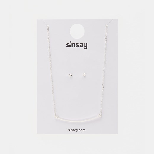Sinsay - Komplet: naszyjnik i kolczyki - Srebrny Sinsay Jeden rozmiar Sinsay