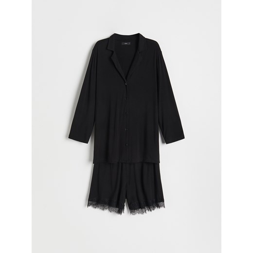 Reserved - Wiskozowa piżama z szortami - Czarny Reserved XL Reserved