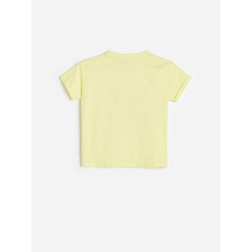 Reserved - Bawełniany t-shirt z nadrukiem i aplikacją - Żółty Reserved 104 Reserved