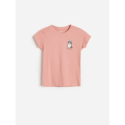 Reserved - T-shirt z nadrukiem z pieskiem - Różowy Reserved 134 promocja Reserved