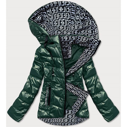 Błyszcząca kurtka z wzorzystymi wstawkami zielona (w718) ze sklepu goodlookin.pl w kategorii Kurtki damskie - zdjęcie 122563421