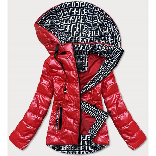 Błyszcząca kurtka z wzorzystymi wstawkami czerwona (w718) ze sklepu goodlookin.pl w kategorii Kurtki damskie - zdjęcie 122563433