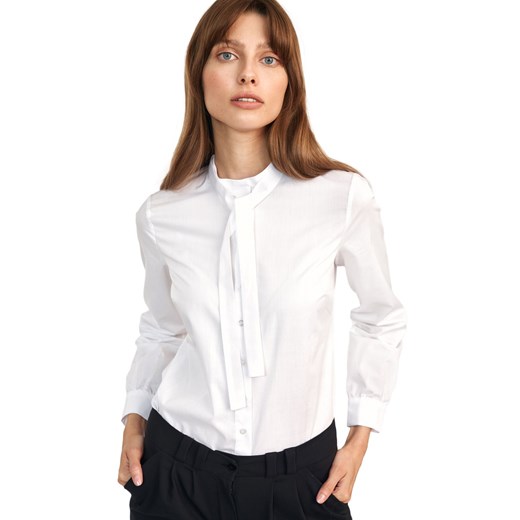 Biała koszula z wiązaniem pod szyją - K62 ze sklepu Świat Bielizny w kategorii Koszule damskie - zdjęcie 122567061