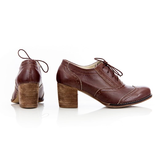 sznurowane półbuty na 6 cm słupku - skóra naturalna - model 251 - kolor brązowy retro Zapato 39 zapato.com.pl