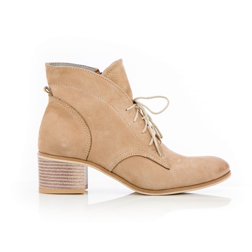 sznurowane botki na 5 cm klocku - skóra naturalna - model 482 - kolor beżowy Zapato 37 zapato.com.pl