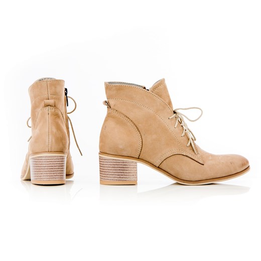 sznurowane botki na 5 cm klocku - skóra naturalna - model 482 - kolor beżowy Zapato 36 zapato.com.pl