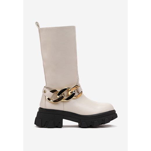 Workery damskie Renee beżowe casual na platformie na jesień bez zapięcia