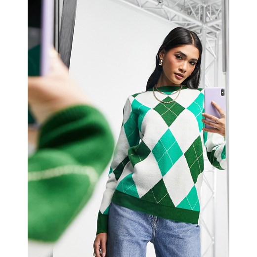 Gianni Feraud – Zielony sweter z okrągłym dekoltem i wzorem w romby-Kolorowy Gianni Feraud 36 okazja Asos Poland