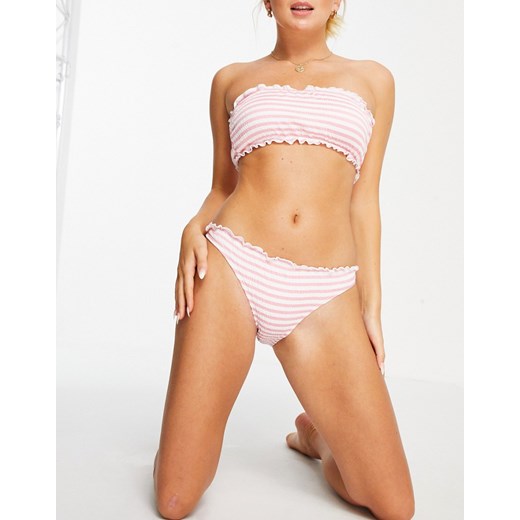 Vero Moda – Różowa gnieciona góra od bikini bandeau z odpinanymi ramiączkami i wzorem w paski-Wielokolorowy Vero Moda XL Asos Poland
