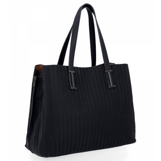 Shopper bag Herisson czarna elegancka duża na ramię matowa bez dodatków 