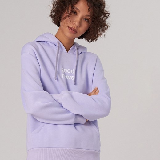Cropp - Bluza z kapturem i napisem - Fioletowy Cropp L Cropp